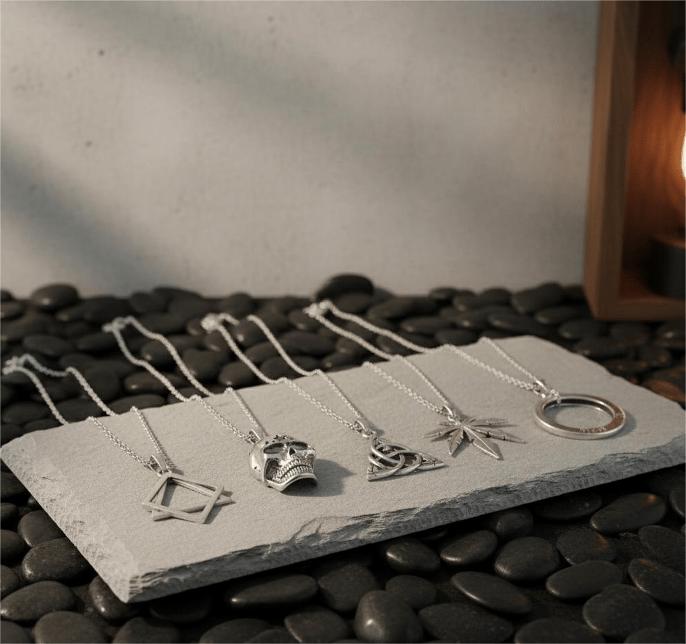 THE MEN THING Pack of 5 Alloy Pendants with 24 inch Stainless Steel Chains for Men & Boys