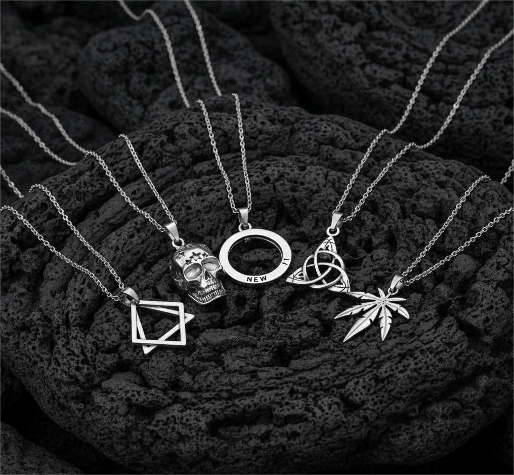 THE MEN THING Pack of 5 Alloy Pendants with 24 inch Stainless Steel Chains for Men & Boys