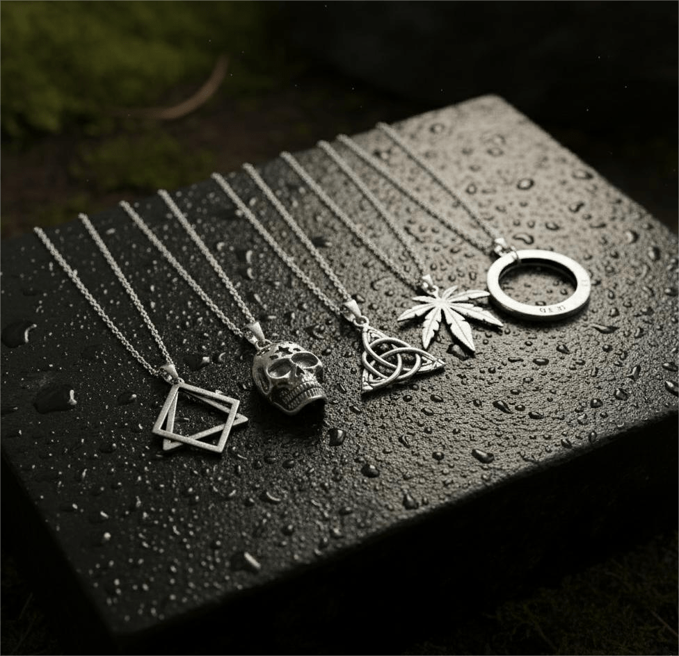 THE MEN THING Pack of 5 Alloy Pendants with 24 inch Stainless Steel Chains for Men & Boys