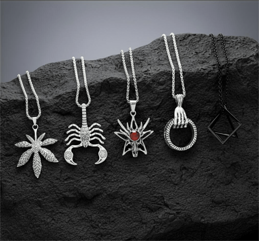 THE MEN THING Pack of 5 Alloy Pendants with 24 inch Stainless Steel Chains for Men & Boys