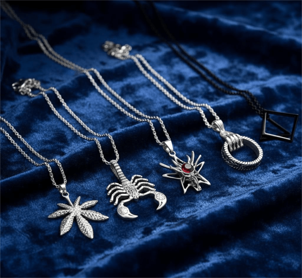 THE MEN THING Pack of 5 Alloy Pendants with 24 inch Stainless Steel Chains for Men & Boys