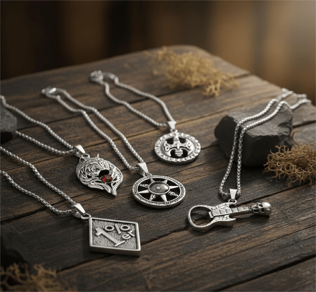THE MEN THING Pack of 5 Alloy Pendants with 24 inch Stainless Steel Chains for Men & Boys
