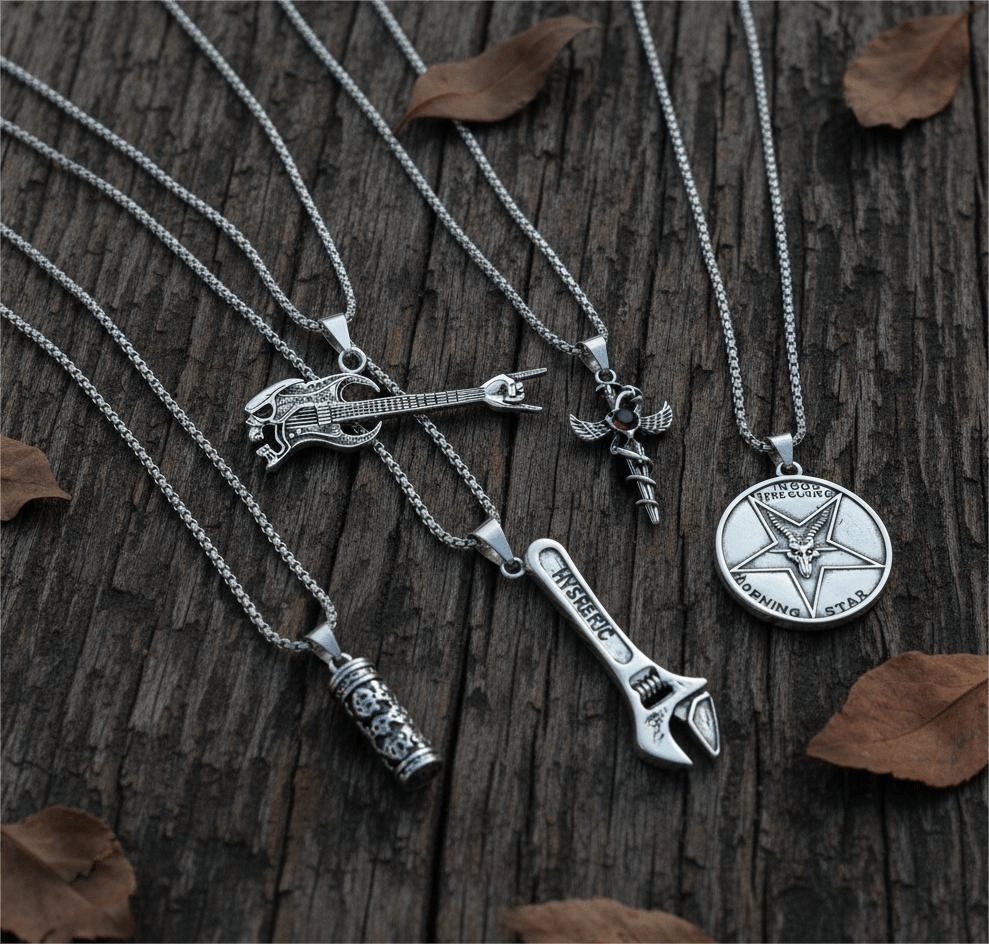 THE MEN THING Pack of 5 Alloy Pendants with 24 inch Stainless Steel Chains for Men & Boys
