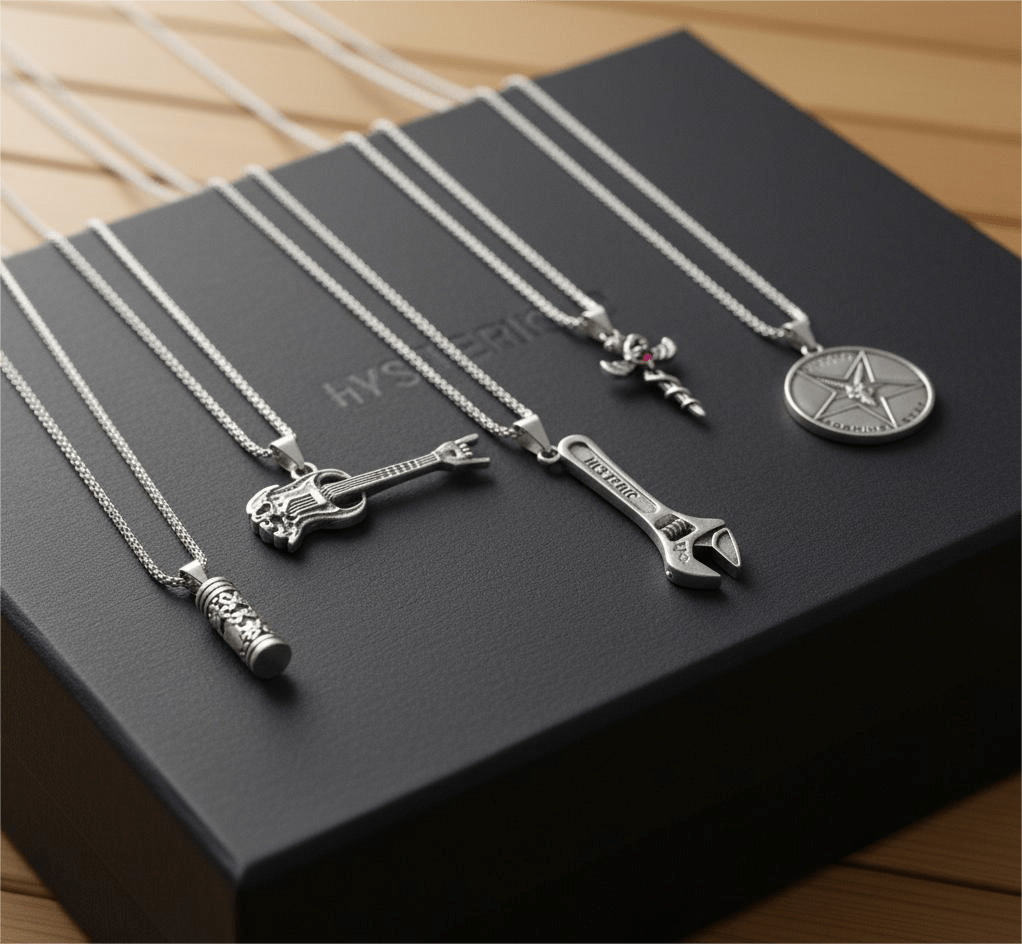 THE MEN THING Pack of 5 Alloy Pendants with 24 inch Stainless Steel Chains for Men & Boys
