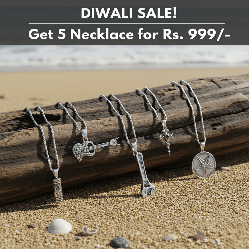 THE MEN THING Pack of 5 Alloy Pendants with 24 inch Stainless Steel Chains for Men & Boys