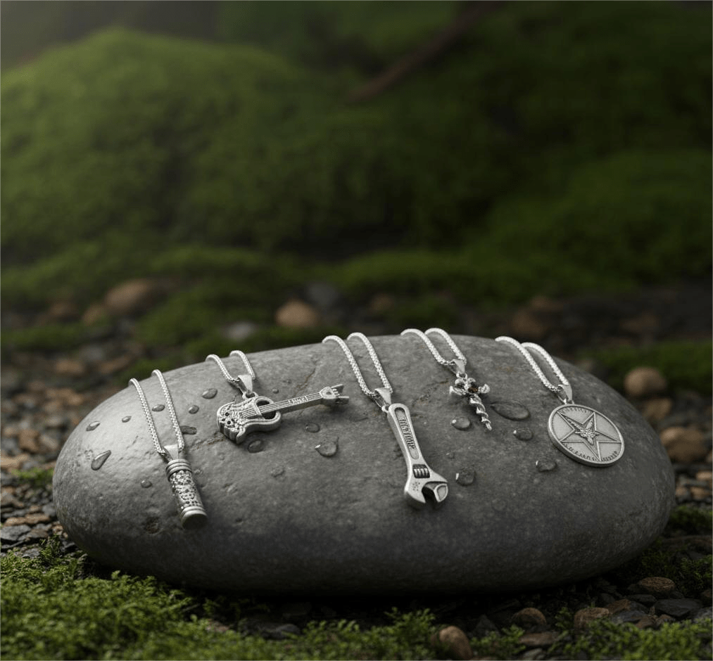 THE MEN THING Pack of 5 Alloy Pendants with 24 inch Stainless Steel Chains for Men & Boys