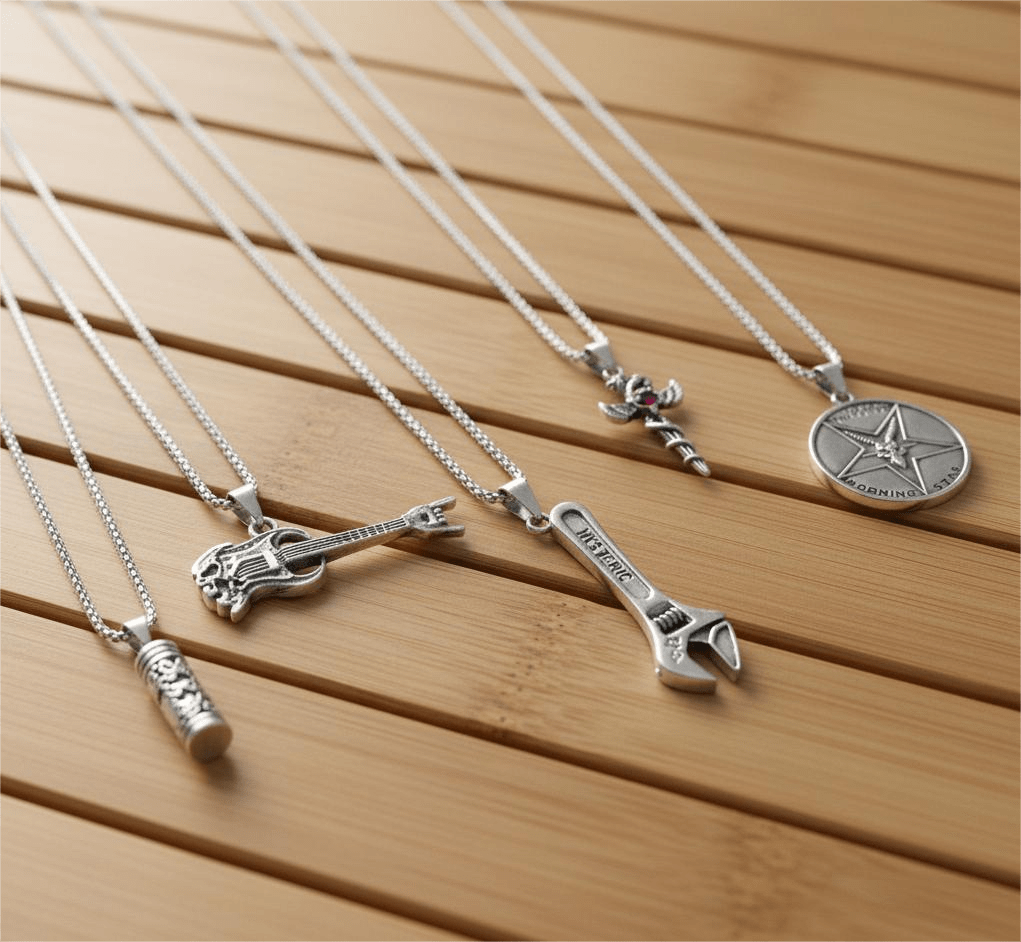 THE MEN THING Pack of 5 Alloy Pendants with 24 inch Stainless Steel Chains for Men & Boys