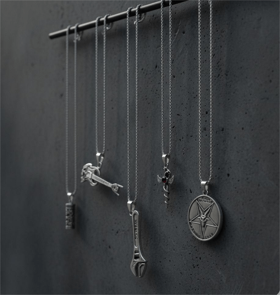 THE MEN THING Pack of 5 Alloy Pendants with 24 inch Stainless Steel Chains for Men & Boys