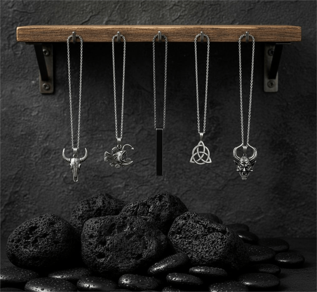 THE MEN THING Pack of 5 Alloy Pendants with 24 inch Stainless Steel Chains for Men & Boys