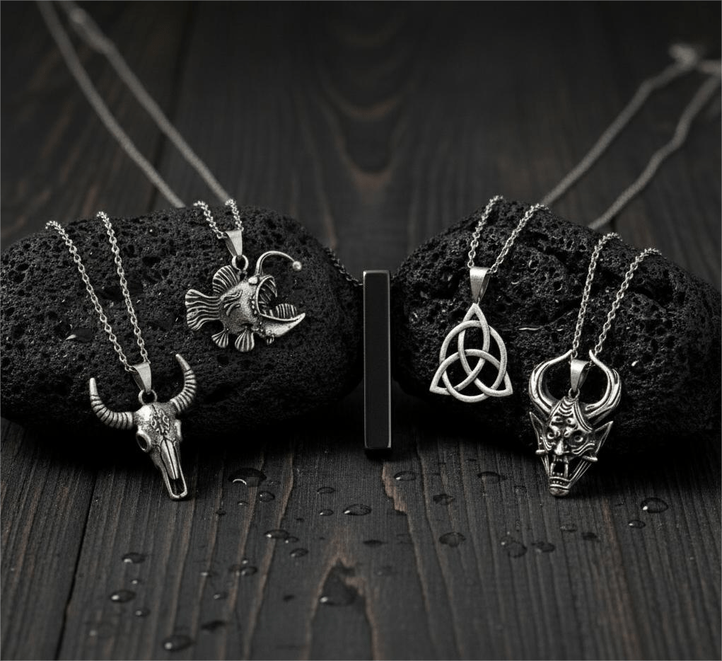 THE MEN THING Pack of 5 Alloy Pendants with 24 inch Stainless Steel Chains for Men & Boys
