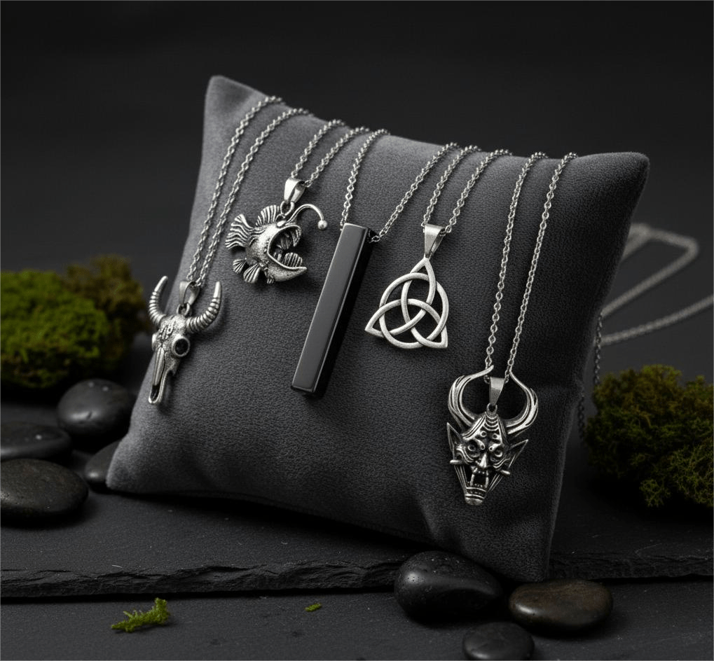 THE MEN THING Pack of 5 Alloy Pendants with 24 inch Stainless Steel Chains for Men & Boys