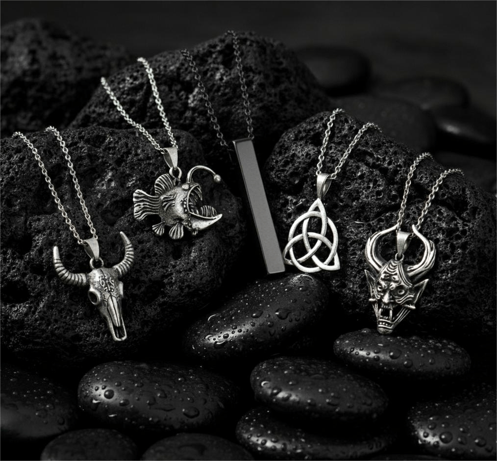 THE MEN THING Pack of 5 Alloy Pendants with 24 inch Stainless Steel Chains for Men & Boys