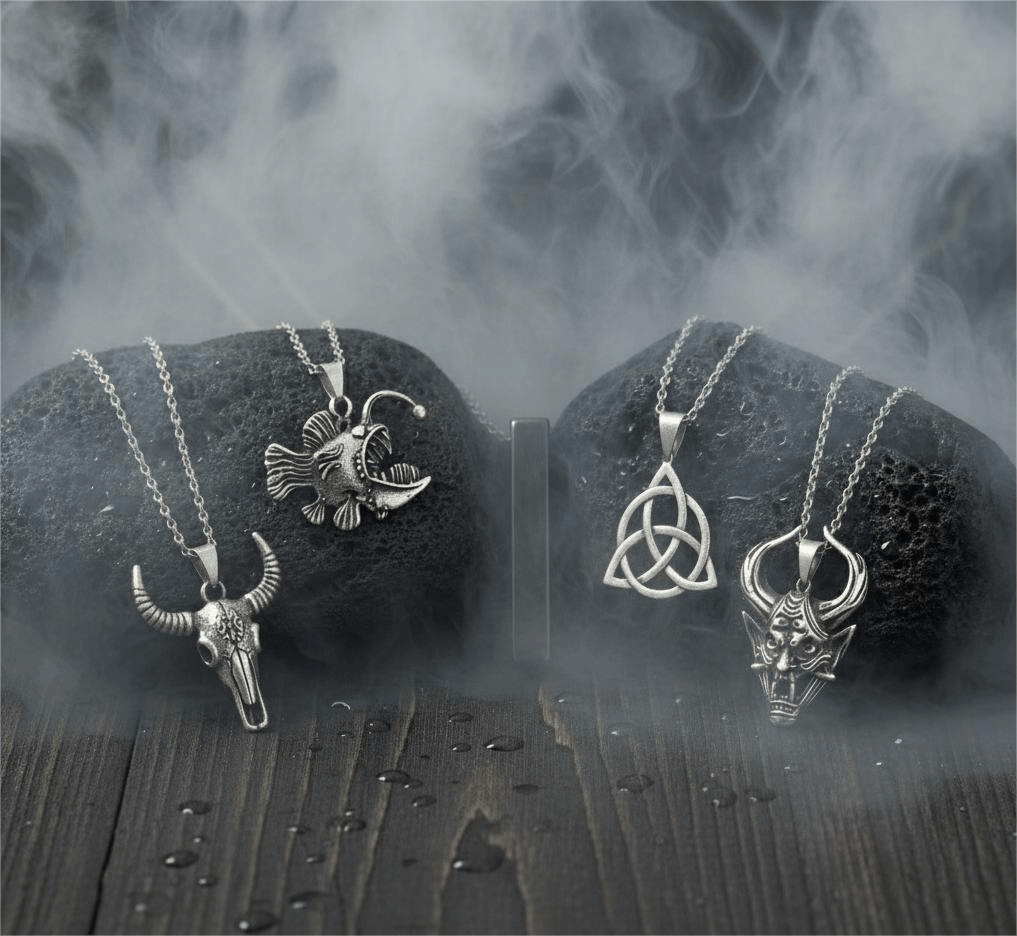 THE MEN THING Pack of 5 Alloy Pendants with 24 inch Stainless Steel Chains for Men & Boys