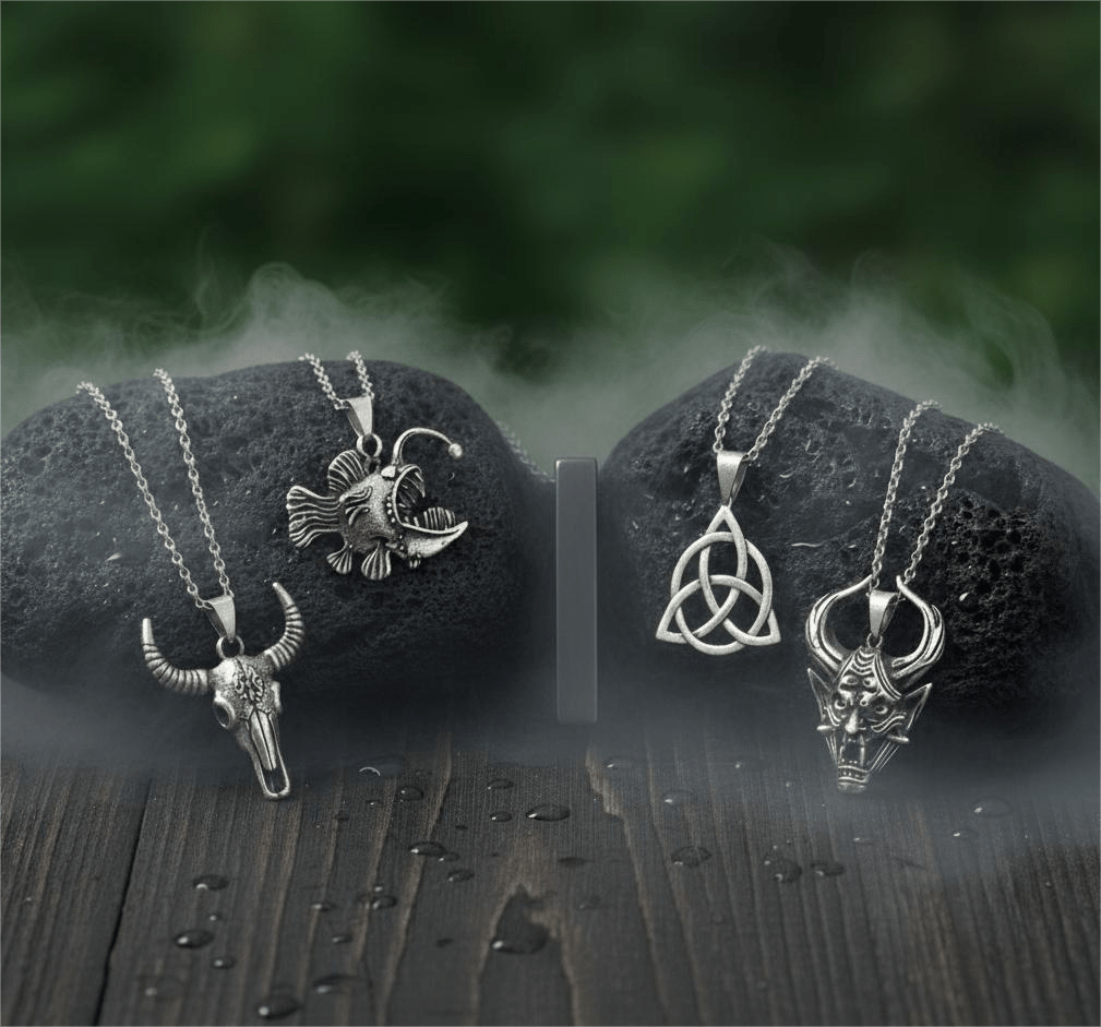 THE MEN THING Pack of 5 Alloy Pendants with 24 inch Stainless Steel Chains for Men & Boys
