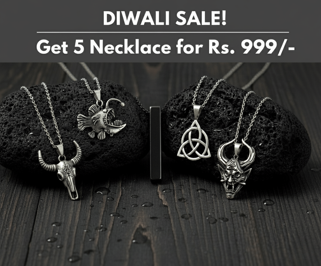 THE MEN THING Pack of 5 Alloy Pendants with 24 inch Stainless Steel Chains for Men & Boys