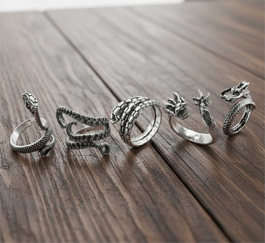 THE MEN THING Pack of 5 Alloy Rings for Men & Boys
