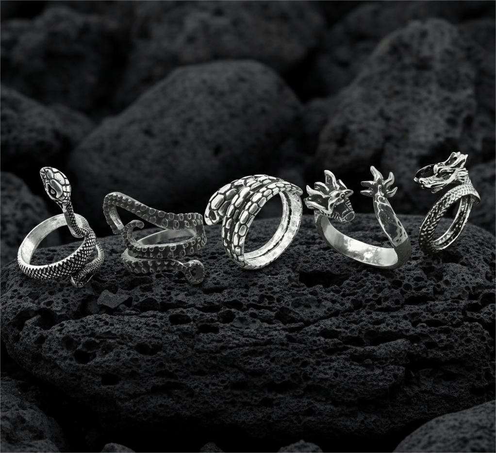 THE MEN THING Pack of 5 Alloy Rings for Men & Boys