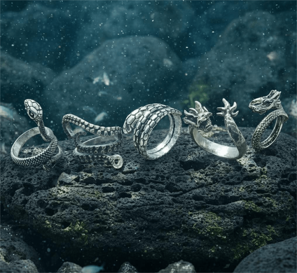 THE MEN THING Pack of 5 Alloy Rings for Men & Boys