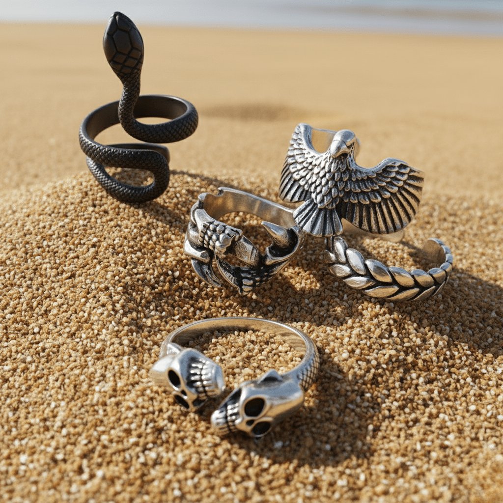 THE MEN THING Pack of 5 Alloy Rings for Men & Boys