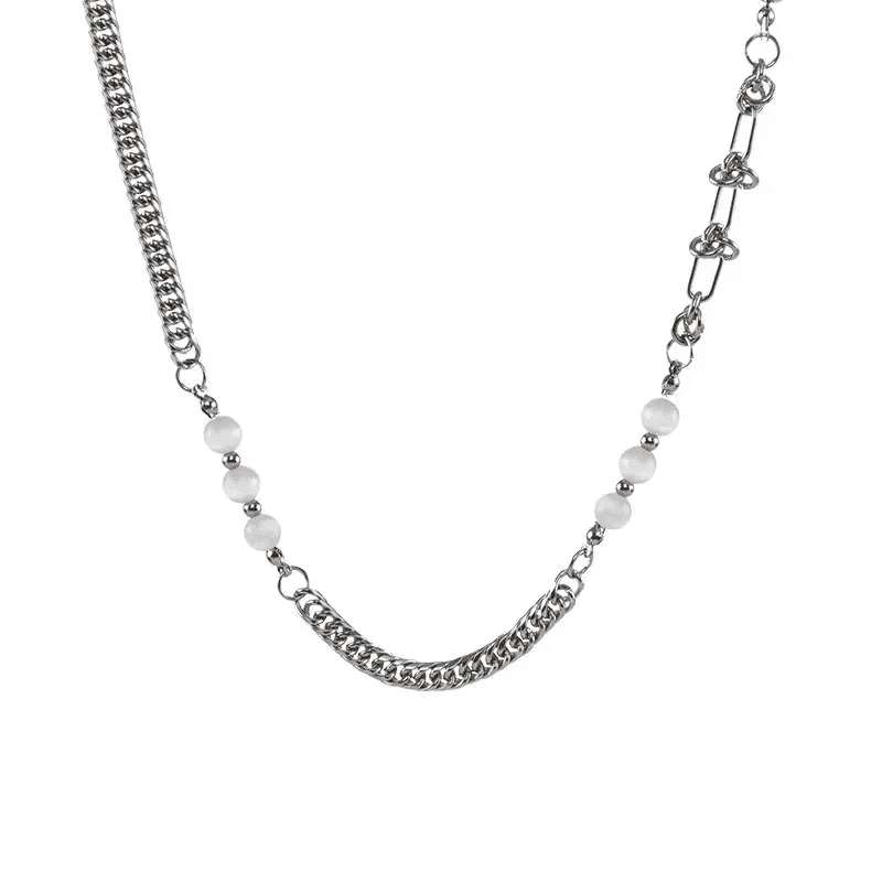 THE MEN THING Pearl / Bead Necklace PEARLIZED AMALGAMATION - Stylish Trigon Pearl Necklaces Fusioned with Steel Chain for men and boys (22 Inch)