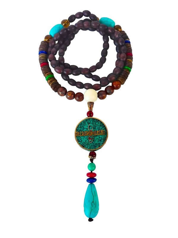 THE MEN THING Pearl / Bead Necklace VERDANT - Stylish Wood Bead Long Necklace with Blue Pendant for Men & Boys (36 Inch)