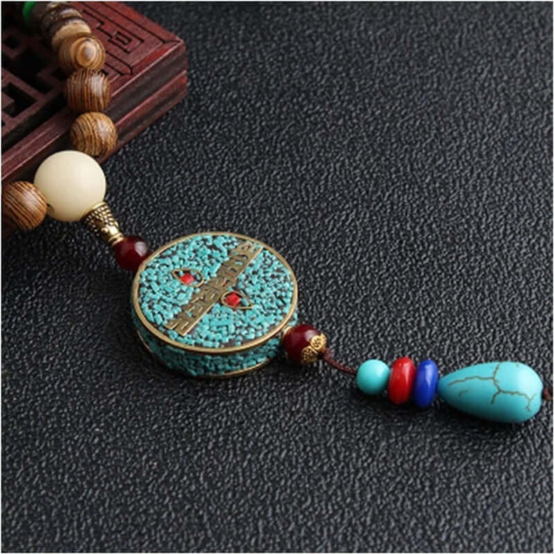 THE MEN THING Pearl / Bead Necklace VERDANT - Stylish Wood Bead Long Necklace with Blue Pendant for Men & Boys (36 Inch)