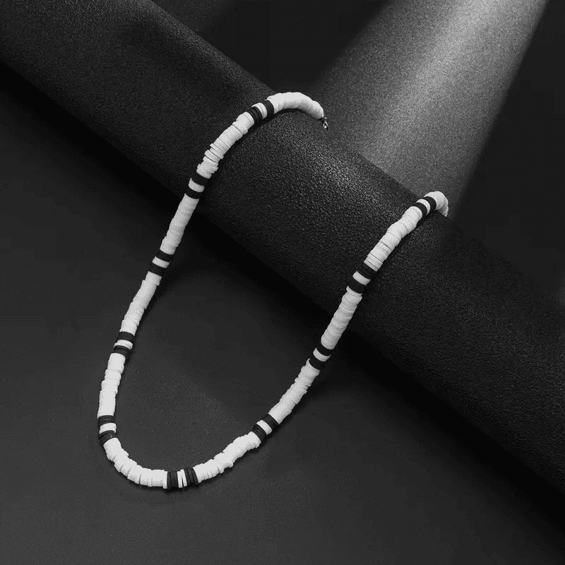 THE MEN THING Pearl / Bead Necklace WHITE EARTHY APPEAL - Beaded Necklace - Black & White Beaded Necklace for Men & Boys (20 inch with adjustable cable chain)