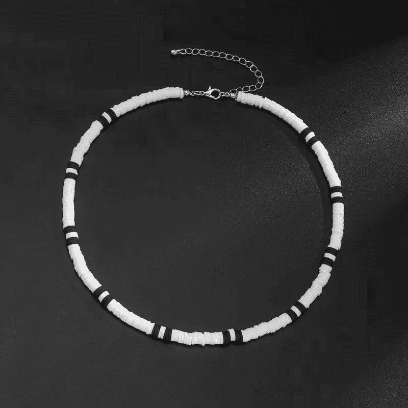 THE MEN THING Pearl / Bead Necklace WHITE EARTHY APPEAL - Beaded Necklace - Black & White Beaded Necklace for Men & Boys (20 inch with adjustable cable chain)