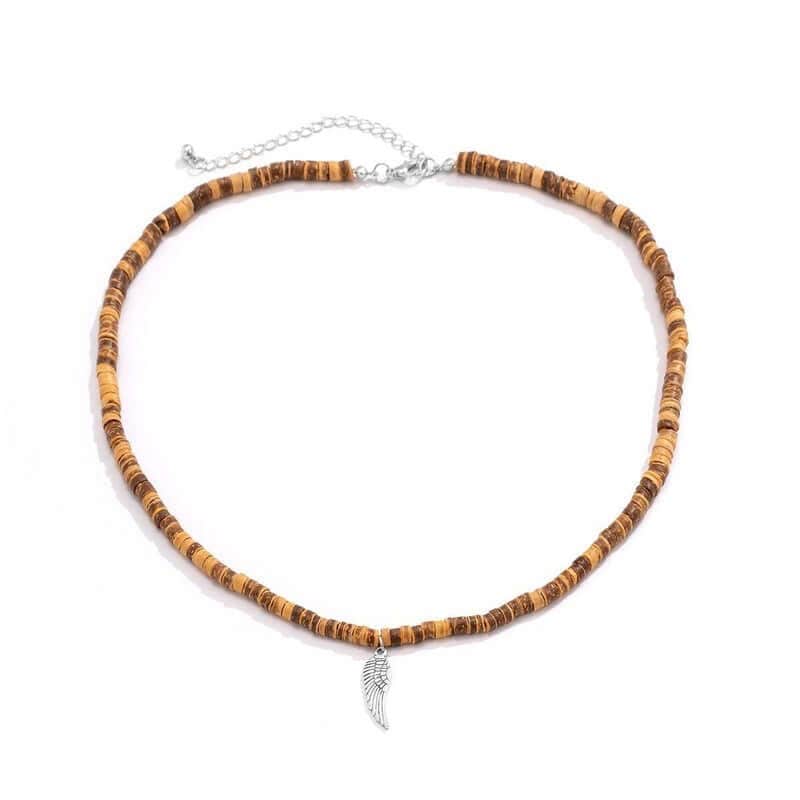 THE MEN THING Pearl / Bead Necklace WILDWOOD BOHO - Wooden Bead with Feather Pendant Men's Necklace for Men and Boys (24 Inch)