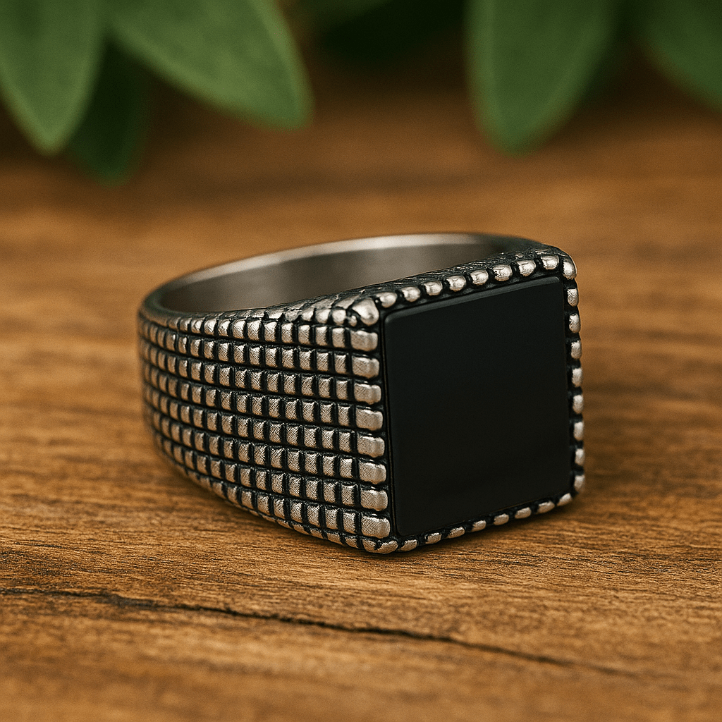 THE MEN THING Rings 17 MIDNIGHT HEX RING - Pure Stainless Steel Men’s Steel-Plated Ring – Statement Luxury Jewelry (Size : 18-21-24)