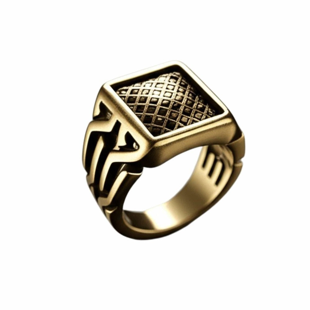 THE MEN THING Rings 17 Royal Series - GOLDEN FORGE RING - Pure Stainless Steel Men’s Gold-Plated Ring – Statement Luxury Jewelry (Size : 17-22-25)