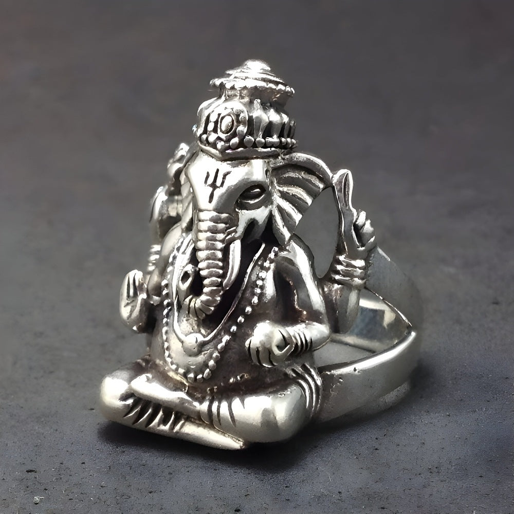 THE MEN THING Rings 18 LORD GANESHA RING - Pure Stainless Steel Men’s Steel-Plated Ring – Statement Luxury Jewelry (Size : 18-24)