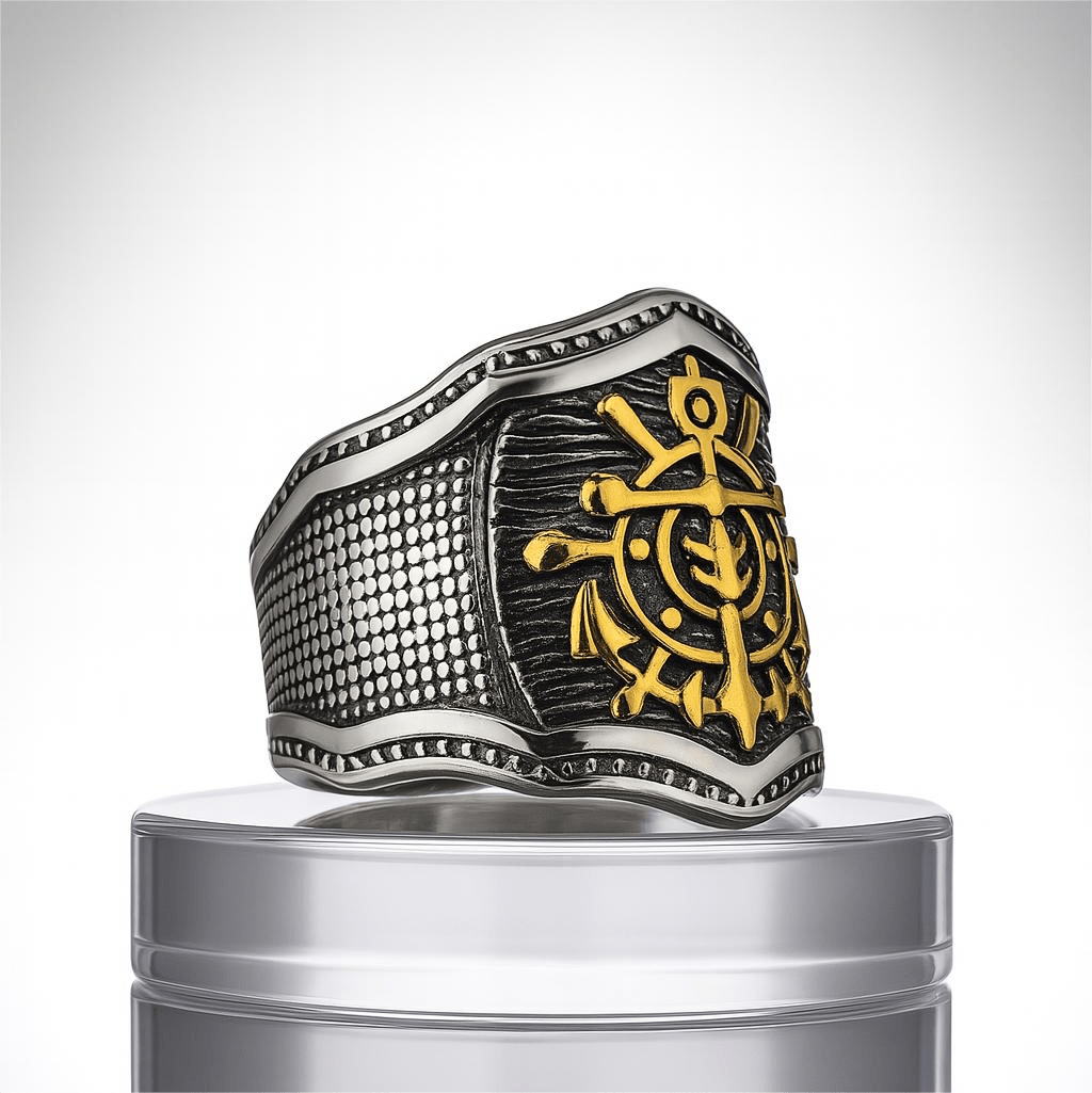 THE MEN THING Rings 18 MAJESTIC ANCHOR - Pure Stainless Steel Men’s Steel-Plated Ring – Statement Luxury Jewelry (Size : 18-23-27)