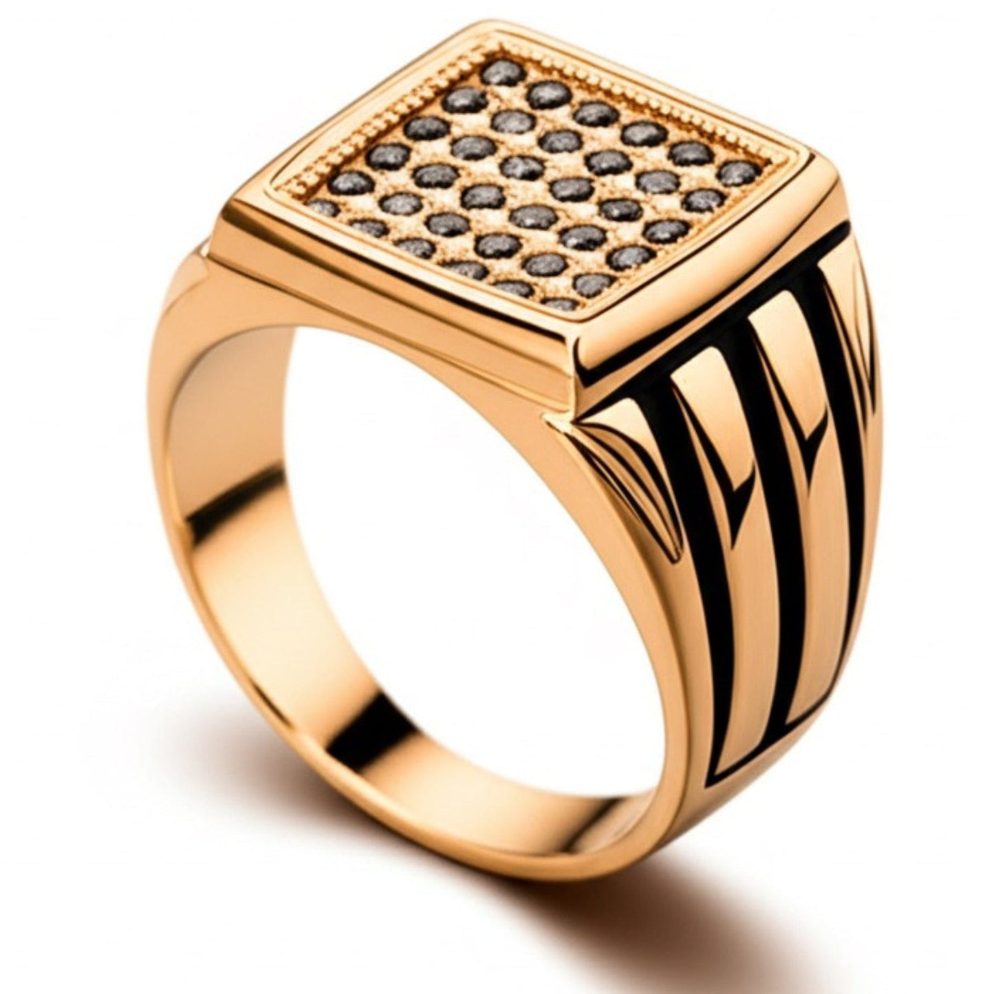 THE MEN THING Rings 18 Royal Series - NIGHTFALL SQUARE RING - Pure Stainless Steel Men’s Gold-Plated Ring – Statement Luxury Jewelry (Size : 18-24)