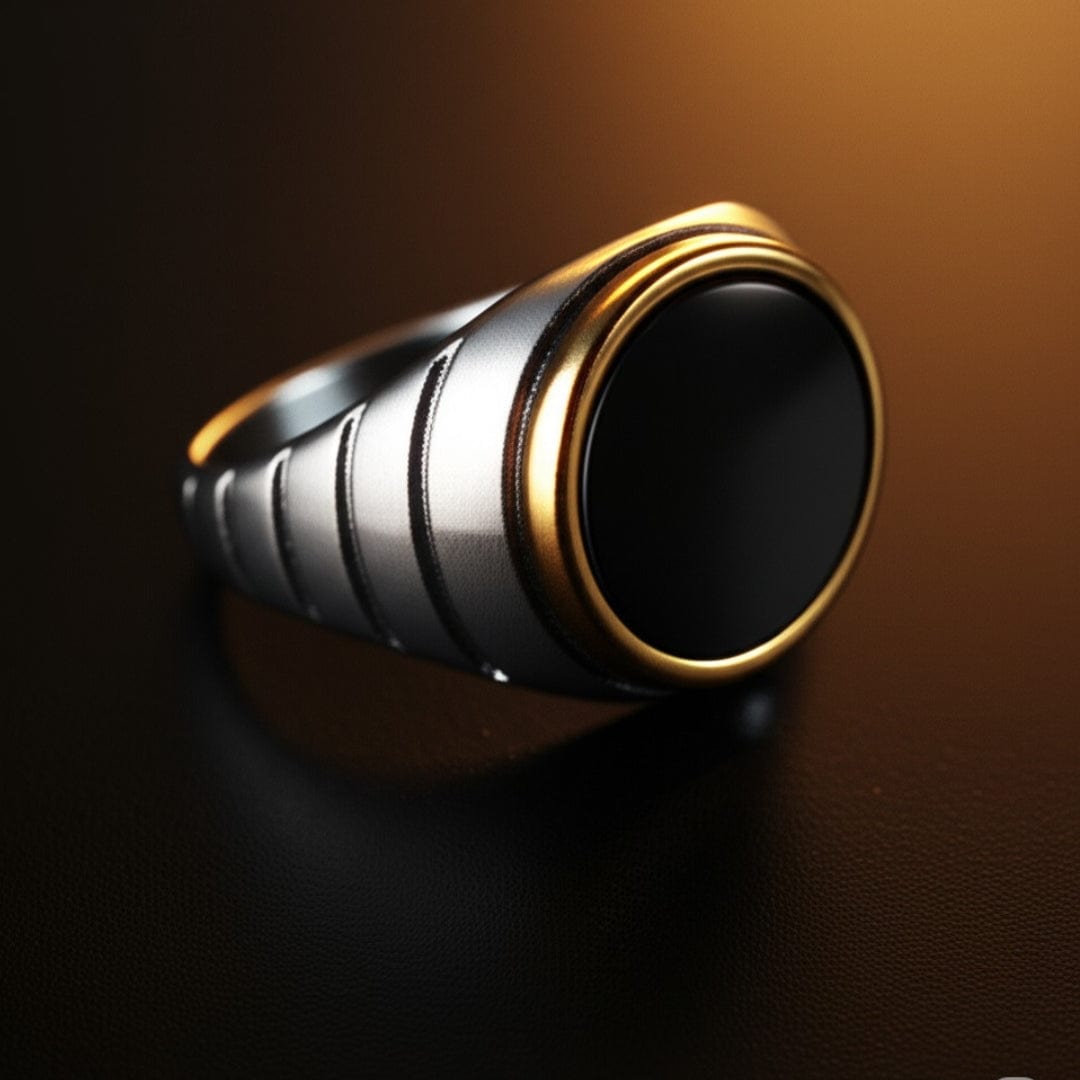 THE MEN THING Rings 19 Royal Series - BLACKSTAR HALO RING - Pure Stainless Steel Men’s Steel-Gold-Plated Ring – Statement Luxury Jewelry (Size : 19-22-24-27)