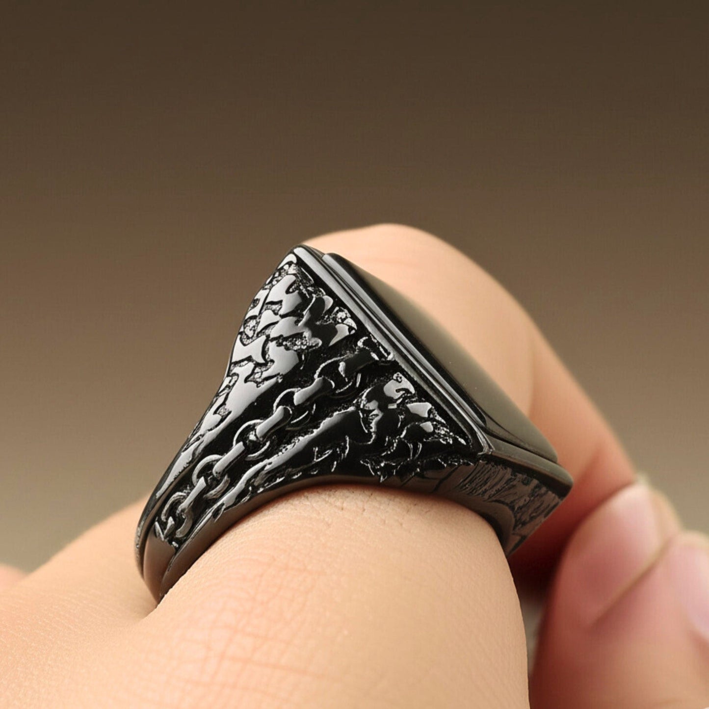 THE MEN THING Rings 19 Royal Series - BRAVIK RING - Pure Stainless Steel Men’s Black-Plated Ring – Statement Luxury Jewelry (Size : 19)