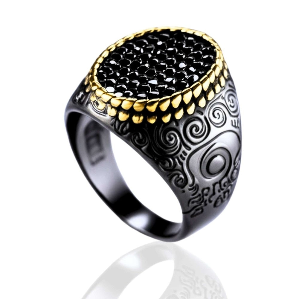 THE MEN THING Rings 19 Royal Series - DARK HALO RING - Pure Stainless Steel Men’s Steel-Plated Black-Gold Ring – Statement Luxury Jewelry (Size : 19-22-24)