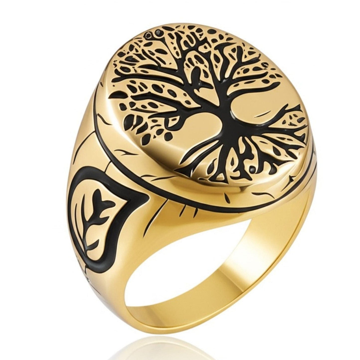 THE MEN THING Rings 19 Royal Series - GOLDEN GENESIS RING - Pure Stainless Steel Men’s Gold-Plated Ring – Statement Luxury Jewelry (Size : 19-21-24)