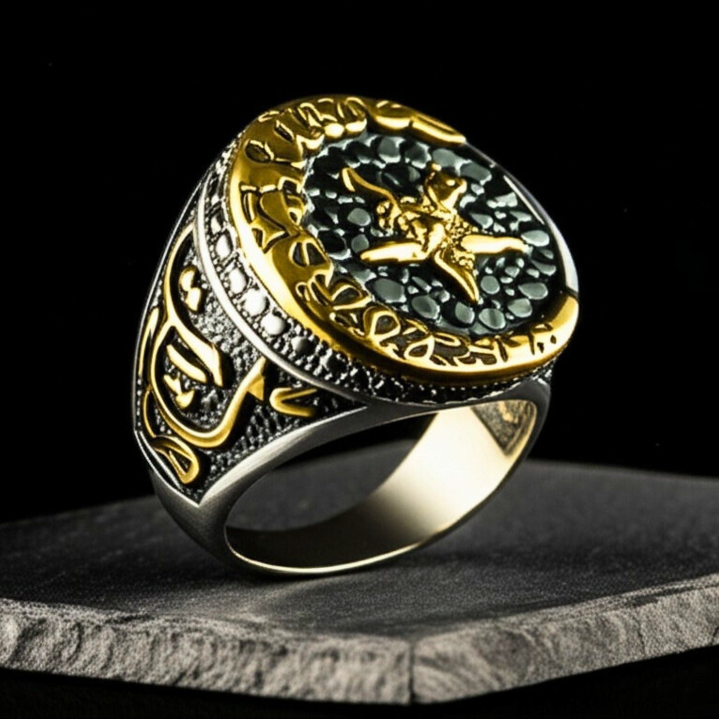 THE MEN THING Rings 19 Royal Series - MOONCHANT RING - Pure Stainless Steel Men’s Steel-Gold-Plated Ring – Statement Luxury Jewelry (Size : 19-21-24)
