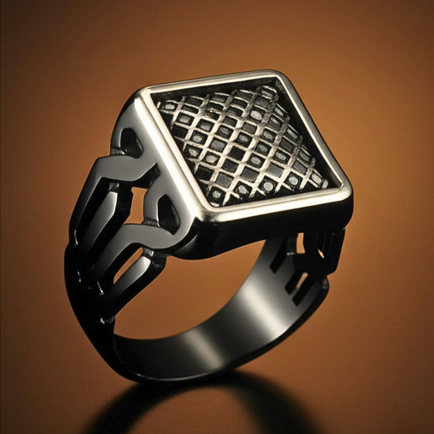 THE MEN THING Rings 19 Royal Series - NYXGRID RING - Pure Stainless Steel Men’s Black-Steel-Plated Ring – Statement Luxury Jewelry (Size : 19-22-25)