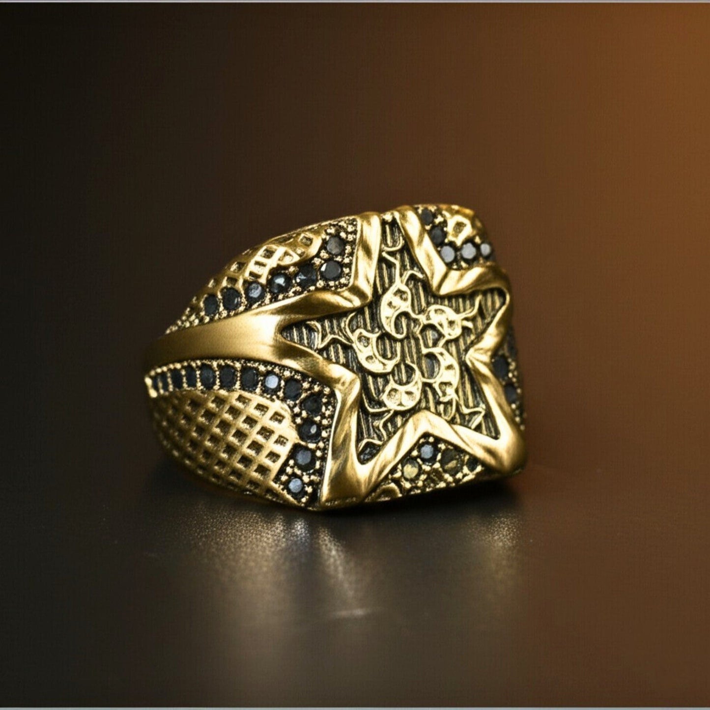 THE MEN THING Rings 19 Royal Series - RUNIC ECLIPSE RING - Pure Stainless Steel Men’s Gold-Plated Ring – Statement Luxury Jewelry (Size : 19-22-24)