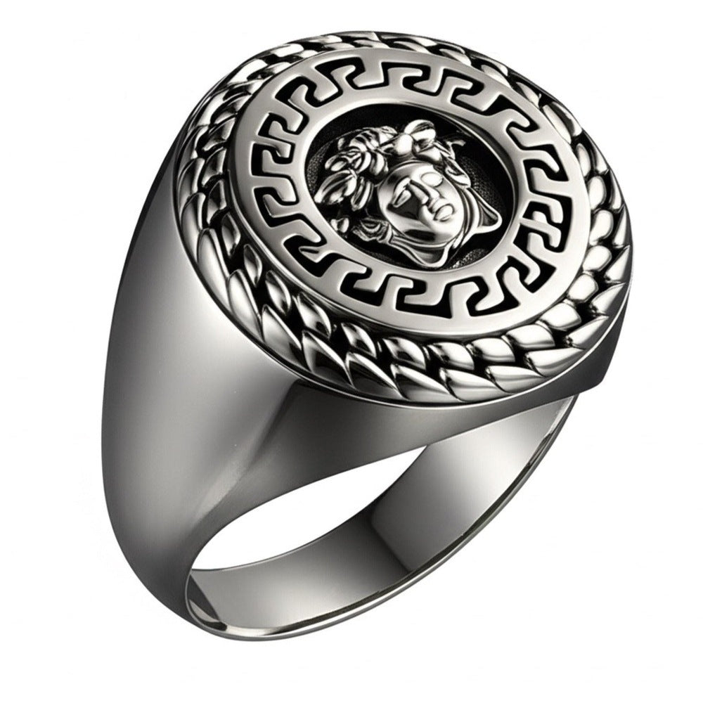 THE MEN THING Rings 19 Royal Series - TITAN MAZE RING - Pure Stainless Steel Men’s Steel-Plated Ring – Statement Luxury Jewelry (Size : 19-22-24)