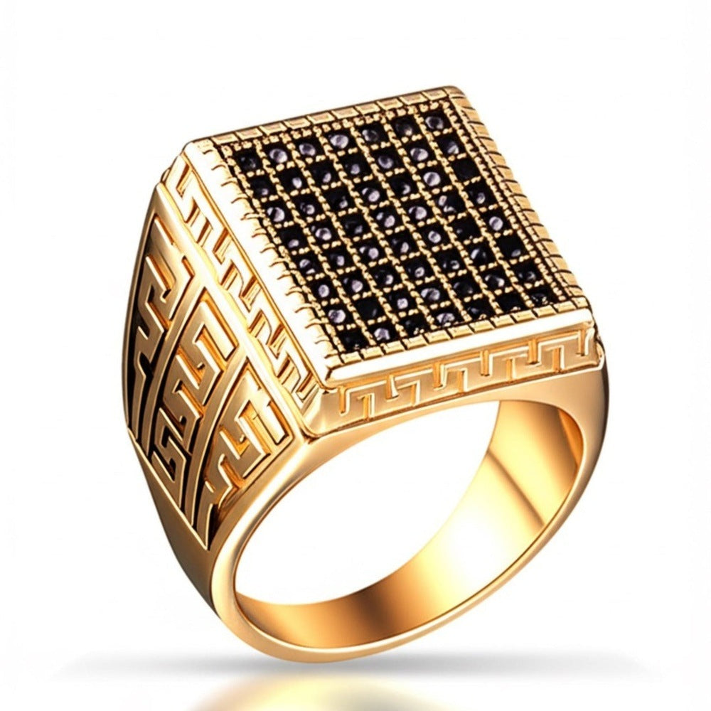 THE MEN THING Rings 20 Royal Series - MAZE KING RING - Pure Stainless Steel Men’s Gold-Plated Ring – Statement Luxury Jewelry (Size : 20-24)