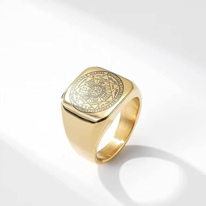 THE MEN THING Rings 7PROTECT - Titanium Steel Ring | The Seals of The Seven Archangels Protection for Mens (Size : 17, 20, 26)