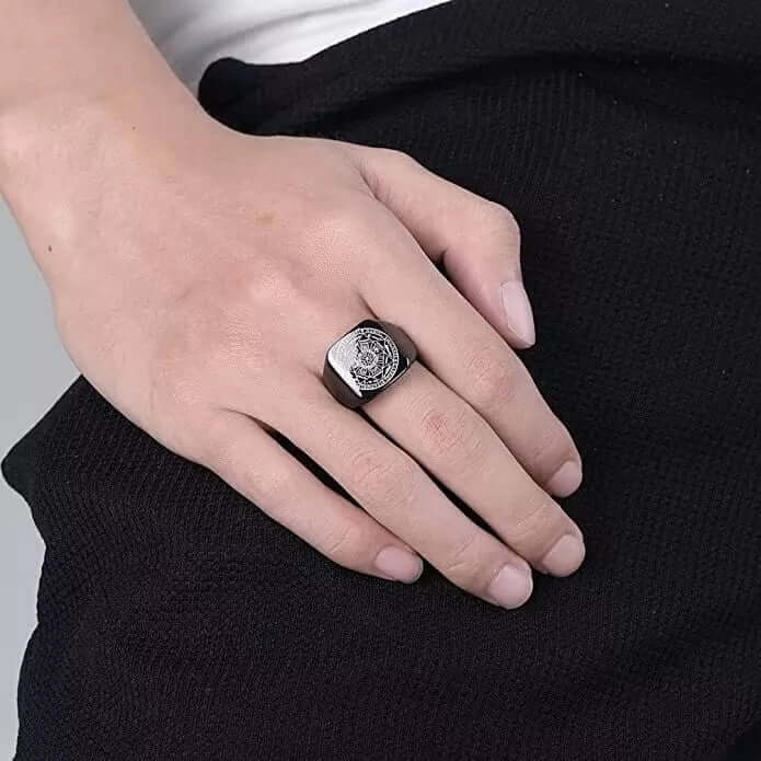 THE MEN THING Rings 7PROTECT - Titanium Steel Ring | The Seals of The Seven Archangels Protection for Mens (Size : 17, 20, 26)