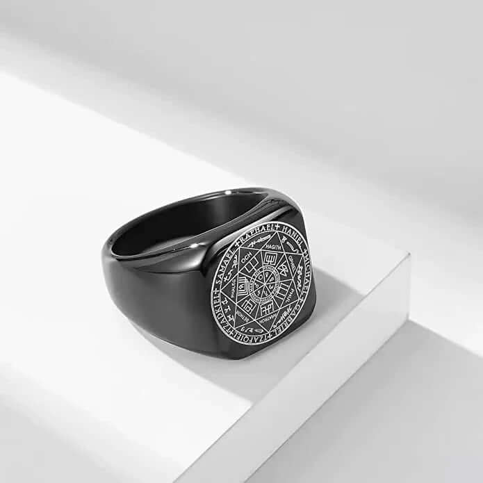 THE MEN THING Rings 7PROTECT - Titanium Steel Ring | The Seals of The Seven Archangels Protection for Mens (Size : 17, 20, 26)