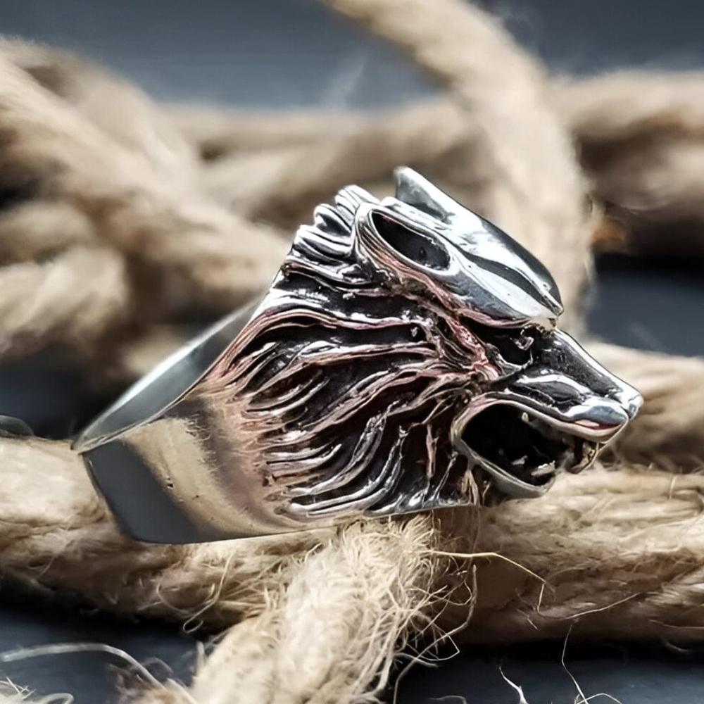 THE MEN THING Rings ALPHA WOLF KING RING - Pure Stainless Steel Men’s Steel-Plated Ring – Statement Luxury Jewelry (Size : 18-21-24)