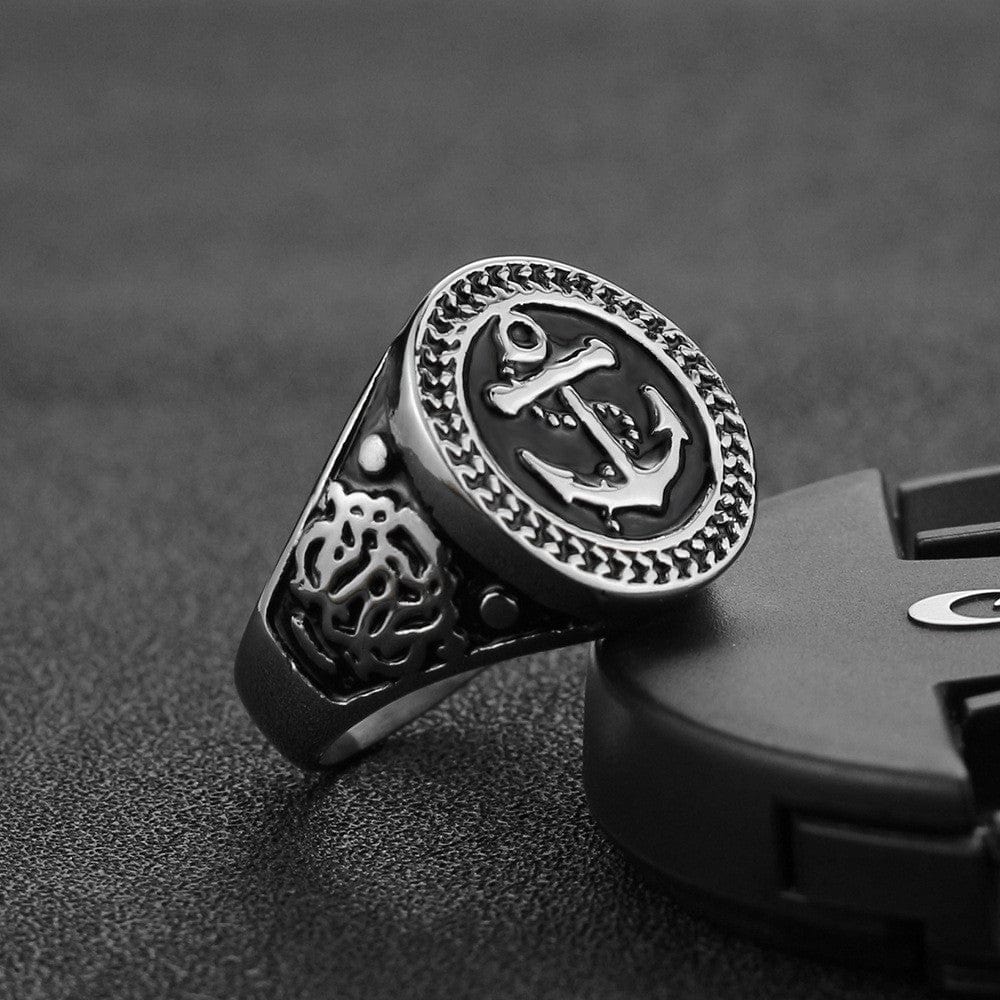 THE MEN THING Rings ANCHOR SIGNET - Titanium Steel Ring for Men and Boys (Size-22)