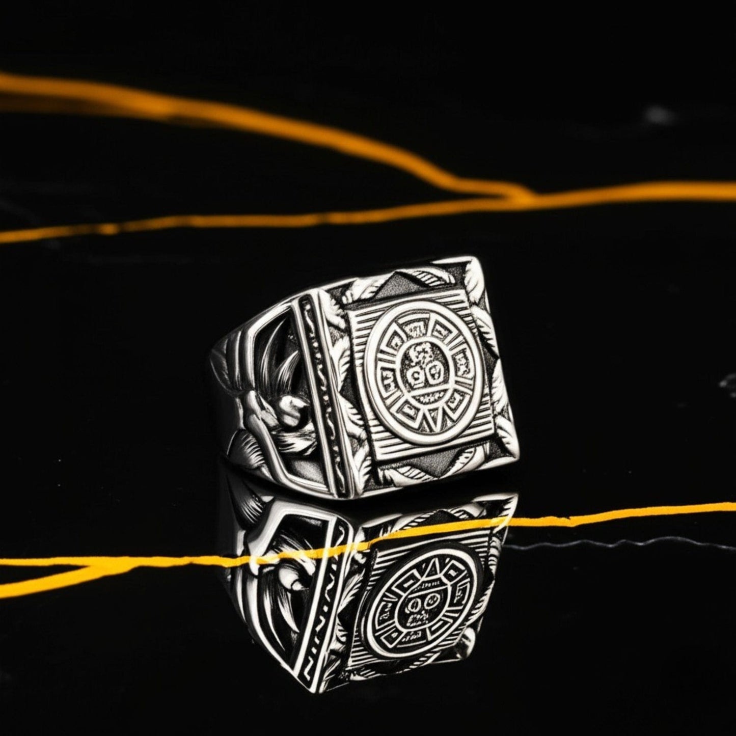 THE MEN THING Rings ASGARD CREST RING - Pure Stainless Steel Men’s Steel-Plated Ring – Statement Luxury Jewelry (Size : 17-22-27)