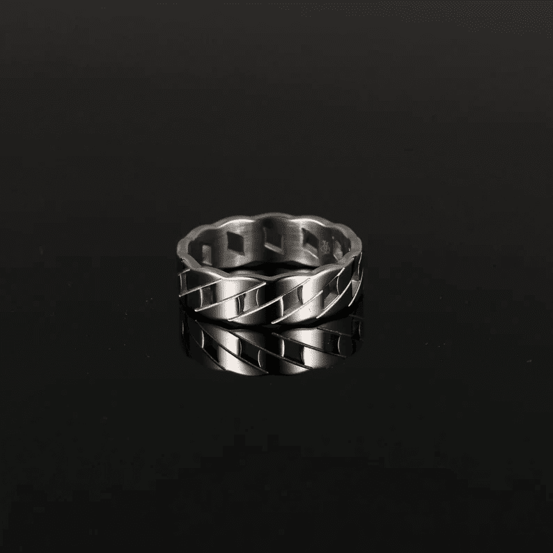 THE MEN THING Rings CARIBBEAN TWIST - Titanium Steel Silver Ring for Men and Boys (Size-21)